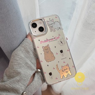 For เคสไอโฟน 14 Pro Max [Mirror Cat Plating] เคส Phone Case For iPhone 14 Pro Max Plus 13 12 Mini 11 For เคสไอโฟน11 Ins Korean Style Retro Classic Couple Shockproof Protective TPU Cover Shell