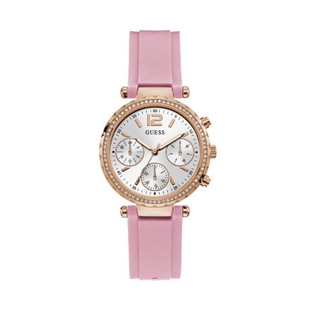 นาฬิกาข้อมือผู้หญิง Rose Gold Tone Case Pink Silicone Watch GW0113L4