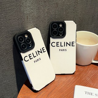 เคสโทรศัพท์มือถือหนัง PU ลายโลโก้ CELINE สีขาว สไตล์คลาสสิก สําหรับ iPhone 14 Pro Max 11 12 13 X XS Max XR 7 8 Plus