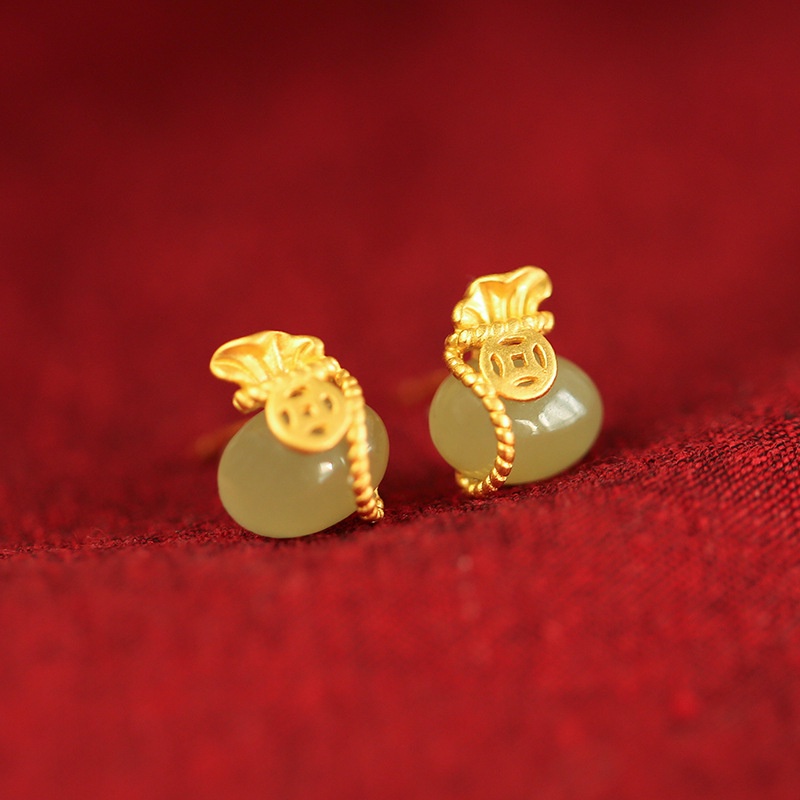 ต่างหู จี้หยกนําโชค ขนาดเล็ก ระดับไฮเอนด์ สไตล์เรโทร - รูปที่ 4