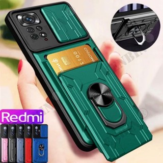 Luxury Shockproof Armor Case For Xiaomi Redmi Note 12 11 11S 10 10S 9S Pro Max 10C 9C 9T K40 11T Poco F3 M3 X3 NFC X50 Pro X3Pro Rotation Metal Ring Stand And Card Slot Back Cover