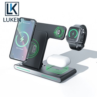 Luken แท่นชาร์จไร้สาย 15W สําหรับ iP 14 13 12 11 XS XR X 8 App Watch 8 7 6 SE 5 AirP 3 Pro