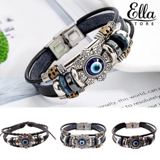 Ellastore123 สร้อยข้อมือ หนังเทียม ทรงเรขาคณิต สไตล์โบฮีเมียน วินเทจ สําหรับผู้ชาย ผู้หญิง