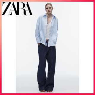 Zara เสื้อเชิ้ตแขนยาว คอปก ทรงหลวม ลายทาง แฟชั่นฤดูใบไม้ผลิ สําหรับผู้หญิง