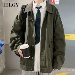 IELGY เสื้อแจ็กเก็ตยีน ทรงหลวม สีขาว เข้ากับทุกการแต่งกาย สไตล์ฮ่องกง สําหรับผู้ชาย