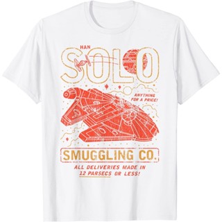 เสื้อยืดแขนสั้นStar Wars Han Solo Smuggling Co. Poster เสื้อยืดผู้ชายพิมพ์ลายกราฟิก, เสื้อแฟชั่นผู้ใหญ่เสื้อยืดลำลองแขนส