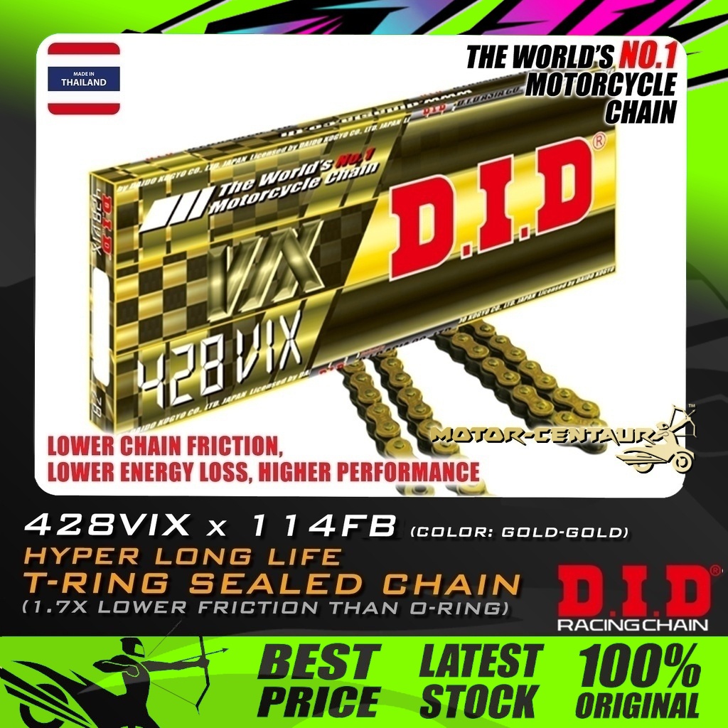 RANTAI DID T-RING SEALED CHAIN 428VIX X 114FB,114L,114 GOLD YAMAHA LC135 V1,V2,V3,V4,V5,V6,V7 (ดีกว่