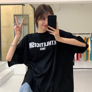 Suxi เสื้อยืด แขนสั้น พิมพ์ลายตัวอักษร เรียบง่าย สไตล์เกาหลี ฤดูร้อน สําหรับผู้หญิง