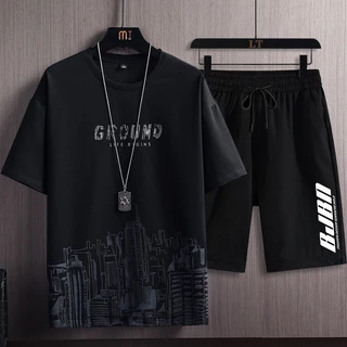 MR-DEER ชุดเซต2 ชิ้นผู้ชาย เสื้อยืดคอกลมเเขนสั้น สกรีนลาย กางเกงขาสั้น รุ่น 66222