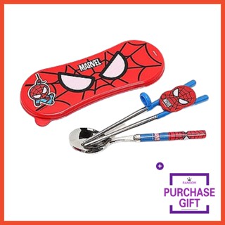 Marvel SpiderMan Kids Chopsticks Training Chopsticks SET ชุดตะเกียบสแตนเลสและช้อน