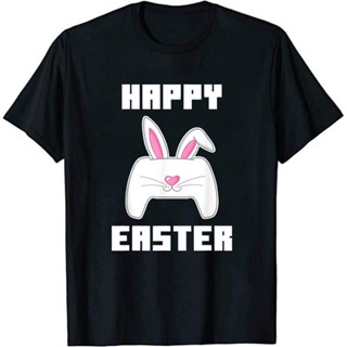 เสื้ ขายปีใหม่เสื้อยืดผ้าฝ้าย 2023 Video Gamer Bunny Controller Funny Easter T-Shirt Gamer Lover Short Sleeves T Shirt H