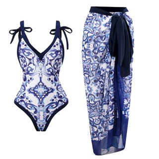 [พร้อมส่ง] bikiniชุดว่ายน้ำทูพีซชุดว่ายน้ำบิกินี่วินเทจ + ชุดชีฟอง