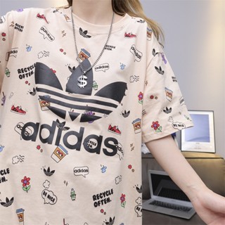 Adidas เสื้อยืดลําลอง ผ้าฝ้าย แขนสั้น คอกลม พิมพ์ลาย สําหรับผู้ชาย และผู้หญิง