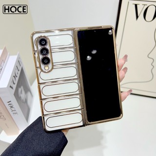 Hoce เคสโทรศัพท์มือถือแบบแข็ง ชุบไฟฟ้า สีพื้น สําหรับ Samsung Galaxy Z Fold 4 5G zfold3 5G