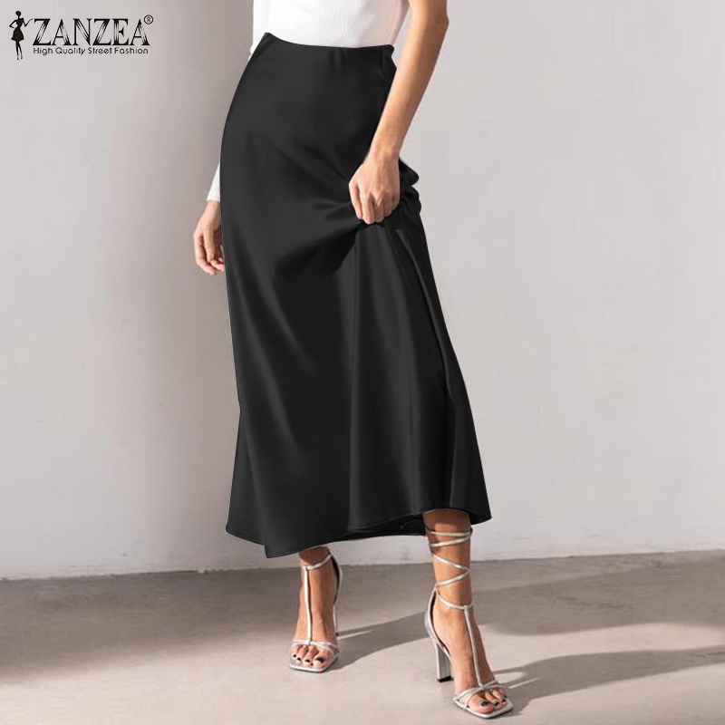 Zanzea กระโปรงเอวสูง ผ้าซาติน สไตล์เกาหลี สําหรับผู้หญิง