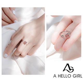 A HELLO GIRL เครื่องประดับ แหวนเงิน ประดับคริสตัล หิน รูปสวัสดี สําหรับผู้หญิง