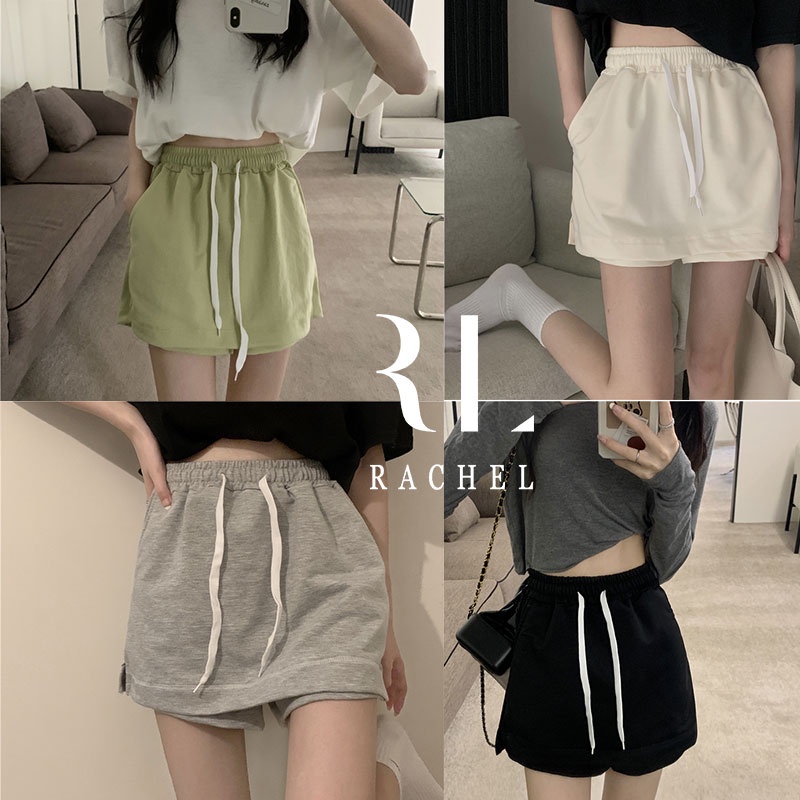 กางเกงขาสั้นเอวสูงทรงสลิม กระโปรงกางเกง ขาสั้น เอวยืด ผ้านิ่มใส่สบาย สองชั้น
