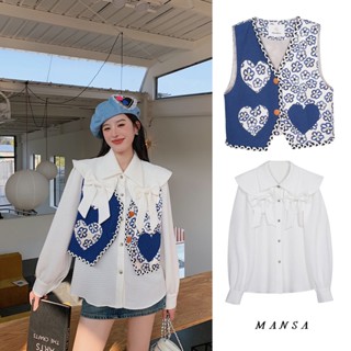 MANSA sweet shirt+flower vest เสื้อเชิ้ตน่ารัก เสื้อแขนพอง เสื้อผ้าแฟชั่นผู้หญิง