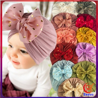 Zeeva หมวกบีนนี่ผ้าโพกหัวประดับโบว์ น่ารักเกินปุยมุย   baby hat