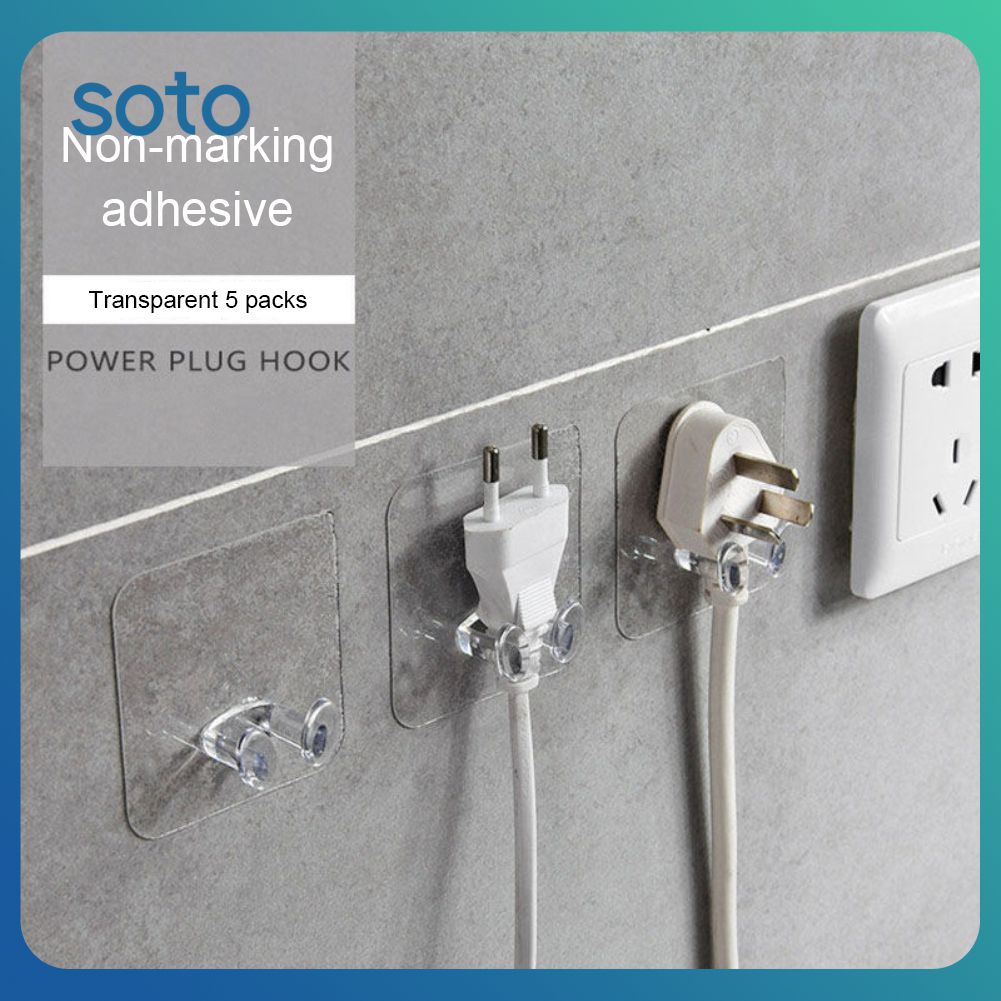 ♫ปลั๊กโปร่งใส Hook Wall Storage Punch-Free Power Plug Socket Holder ห้องครัวห้องอาบน้ำ Organizer Self-Adhesive Wall Hanging