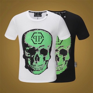 2019 Philipp Plein Green Diamonds Skull Streetwear Tee_01