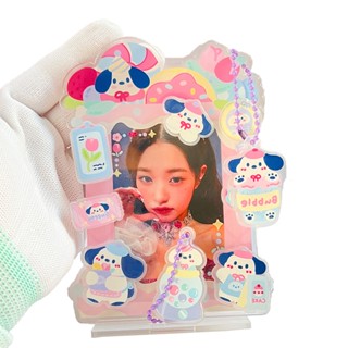 1PC Acrylic Idol Photo Frame Cute Puppy Dessert Home Picture Protection Poster With Patch And Lanyard Card Sleeve Display Stand Tabletop Decor Photo Card Holder