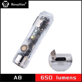 RovyVon Aurora A8 650LM Rechargeable Flashlights Cool White With Red/White/365nm Sidelights Magnetic Pocket Clip and Tail Base