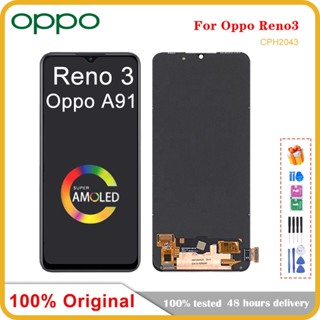 อะไหล่หน้าจอสัมผัสดิจิทัล AMOLED LCD 6.4 นิ้ว สําหรับ Oppo Reno3 CPH2043 Oppo A91 PCPM00