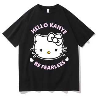 [S-5XL] เสื้อยืดแขนสั้น ผ้าฝ้าย พิมพ์ลาย HELLO Kanye คุณภาพสูง สไตล์วินเทจ แฟชั่นฤดูร้อน สําหรับผู้ชาย และผู้หญิง