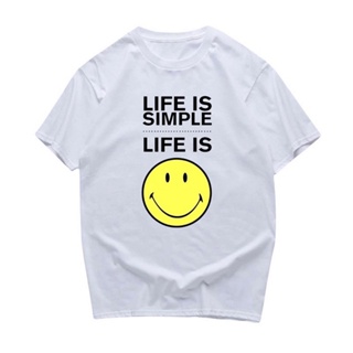 เสื้อยืดสีขาว เสื้อยืดผู้ชาย เสื้อเชิ้ตแขนสั้น เสื้อยืดคอกลม ลาย Life is simple 😊 ผ้านุ่ม น่ารัก