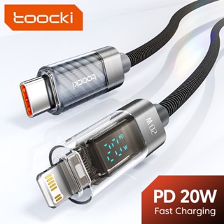 Toocki สายเคเบิลใส 20W พร้อมจอแสดงผล LED 2.4A 1OS สายชาร์จเร็ว A-L C-L