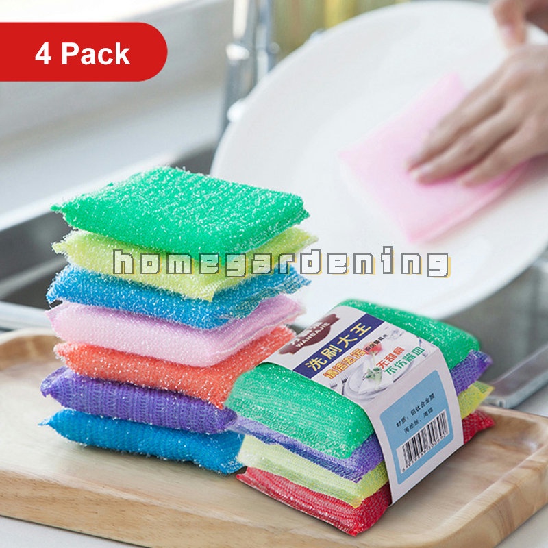 4pcs Dishwashing Sponge Cloth Kitchen Cleaning Cloth Rub Pot Stains Sponge Washing Sponge Brush Household Tools