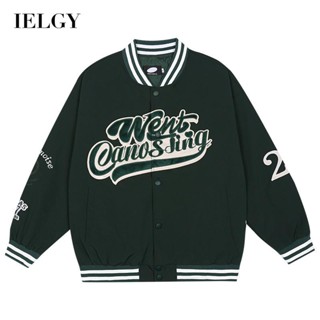 IELGY Tide เสื้อแจ็กเก็ตเบสบอล ปักลายตัวอักษร ทรงหลวม สไตล์ฮิปฮอป สตรีท สําหรับผู้ชาย