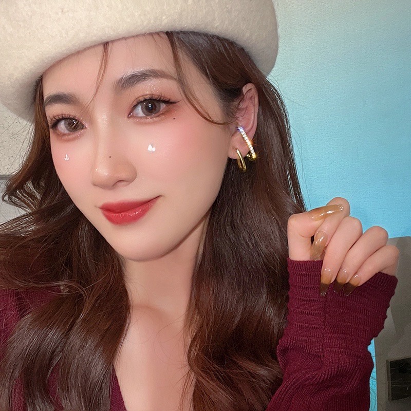 พร้อมส่ง จากไทย ต่างหูเพชรสองชั้น ต่างหู รูปตัว U หรูหรา แฟชั่นเกาหลี เครื่องประดับ สำหรับผู้หญิง AE51