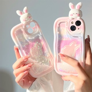 เคสโทรศัพท์มือถือแบบนิ่ม TPU มีทรายไหล ลายการ์ตูนกระต่าย 3D พร้อมตุ๊กตา และไข่มุก สําหรับ iPhone 14 13 12 11 Pro Max 12Pro 13Pro 14Pro 14Plus 12ProMax 13ProMax 14ProMax