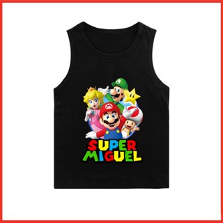 เสื้อยืดลําลอง แขนกุด พิมพ์ลายการ์ตูนเกม Super Mario แฟชั่นสําหรับเด็กผู้ชาย และเด็กผู้หญิง