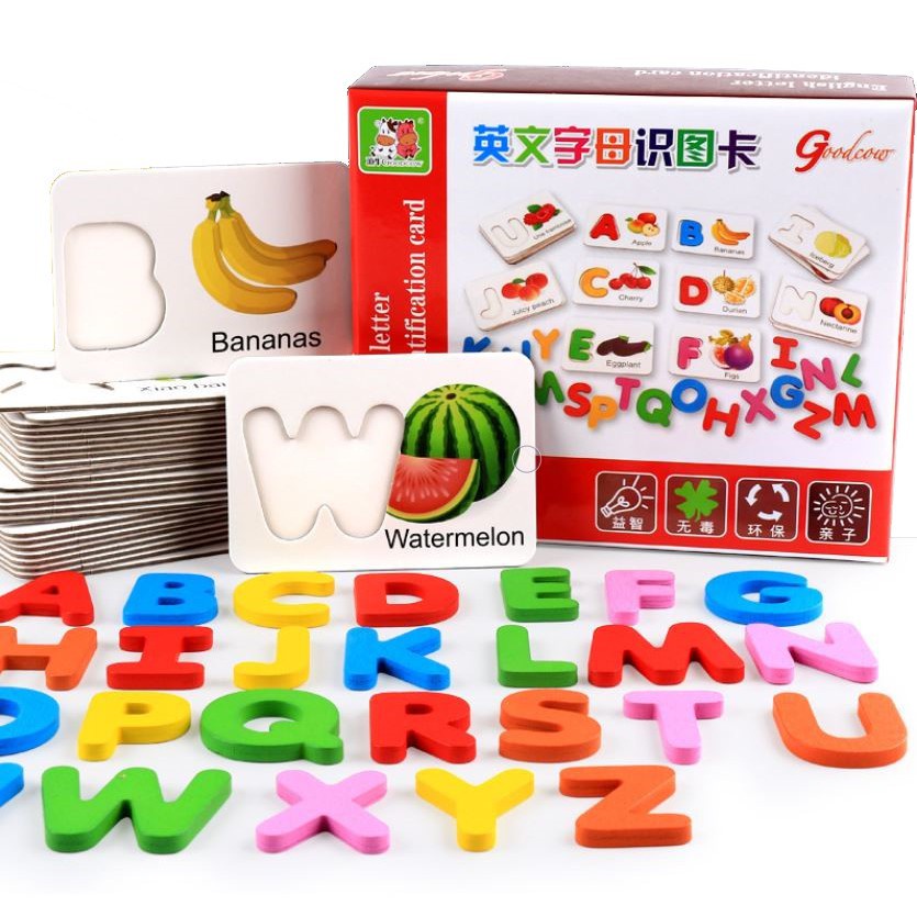 พร้อมส่ง ของเล่นไม้ จับคู่ A-Z กับผักผลไม้ ของเล่นเสริมพัฒนาการ ตัวอักษรภาษาอังกฤษ