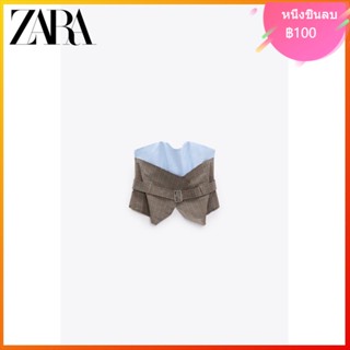 ZARA เสื้อท็อปเกาะอก ผ้าออกซ์ฟอร์ด แฟชั่นฤดูใบไม้ร่วง สําหรับผู้หญิง 4661147 706