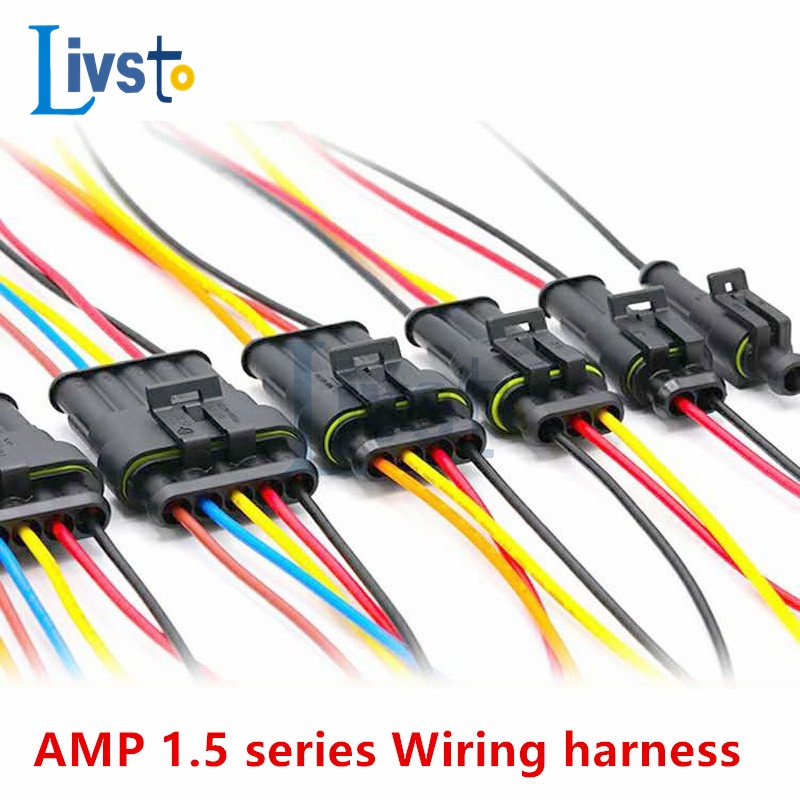 ชุดขั้วต่อสายไฟ AMP 1P 2 3 4 5 กันน้ํา ตัวผู้ ตัวเมีย พร้อมสายไฟ สําหรับรถยนต์ รถจักรยานยนต์ 1 ชิ้น