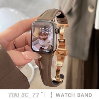 สายนาฬิกาข้อมือ สายหนัง แต่งหัวเข็มขัดโลหะ ลายผีเสื้อ สําหรับ iWatch Series S8 7 6 5 4 3 SE 8 Ultra 38 40 มม. 49 มม. 41 42 44 มม. 45 มม.