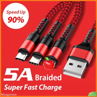 【จัดส่งรวดเร็ว】สายชาร์จ Usb 5A 3A 3 In 1 แบบถัก ชาร์จเร็ว สําหรับ Micro Usb i Type C