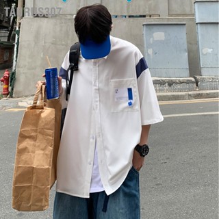 Taurus307 เสื้อเชิ้ตแขนสั้นลําลอง ทรงหลวม แต่งกระดุมครึ่งตัว แฟชั่นฤดูร้อน สําหรับผู้ชาย