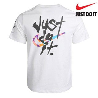 Nike เสื้อยืด ผ้าฝ้าย 100% พิมพ์ลายโลโก้ JUST DO IT สีพื้น เรียบง่าย แฟชั่น สําหรับผู้ชาย