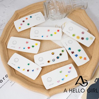 A HELLO GIRL เครื่องประดับ ต่างหู ทรงสี่เหลี่ยม ลายดอกไม้ ดอกเดซี่ ขนาดเล็ก แบบเรียบง่าย สไตล์เกาหลี สําหรับผู้หญิง