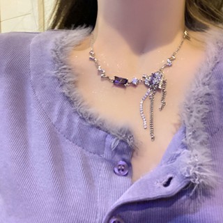 ※NZJR※Fashion Women Jewelry Alloy Y2k Purple Zircon Fold Heart Necklace