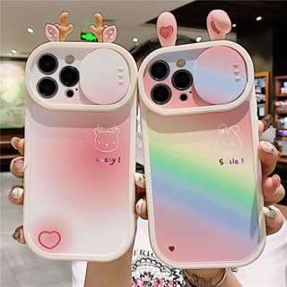 เคสโทรศัพท์มือถือ แบบนิ่ม ลายกระต่าย สีรุ้ง สําหรับ iPhone 11 12 13 14Pro MAX 7 8 Plus XR X XS MAX