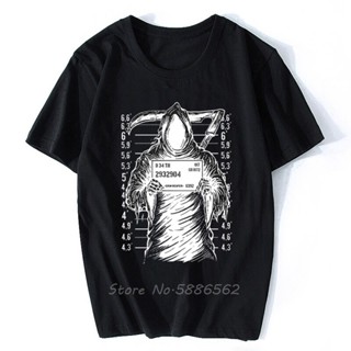 [S-5XL] เสื้อยืดแขนสั้นลําลอง พิมพ์ลาย Grim Reaper Mugshot สีขาว แฟชั่นฤดูร้อน สไตล์สตรีท สําหรับผู้ชาย และผู้หญิง