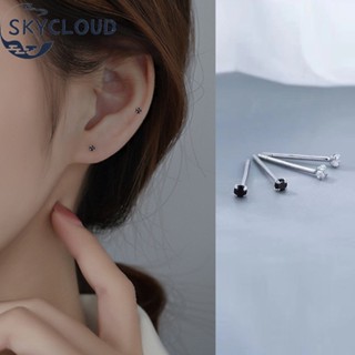 Skycloud ต่างหูสตั๊ด เงิน S925 ประดับเพทาย คริสตัล ขนาดเล็ก สีดํา เครื่องประดับแฟชั่น สําหรับผู้หญิง และผู้ชาย