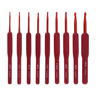 ตะขอถักโครเชต์ อลูมิเนียม พรีเมี่ยม 2 มม.-6 มม. พร้อมด้ามจับยางนิ่ม สีแดง 1 ชิ้น