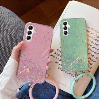 เคสโทรศัพท์ซิลิโคน ใส แบบนิ่ม ลาย Sparkle Sequins มีสายคล้อง สําหรับ Samsung Galaxy A54 A34 5G A14 A34 5G 2023